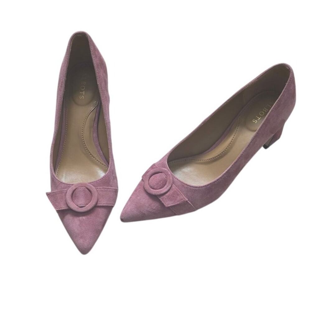 Talbots Blush Pink Edith Suede Flare Heel Pumps sz 8M NWOB Preppy Business $159